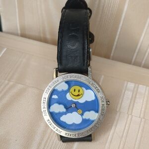 Vintage 90s Joe Boxer Watch 1996 Rotating Smiley Face Original Leather Band